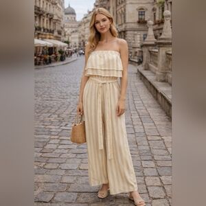 Allie Rose Strapless, Striped,  Ruffled Jumpsuit sz.S